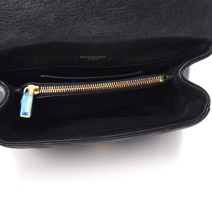 Saint Laurent Sheepskin Matelasse Chevron Monogram Medium College Bag Black 5 of 9