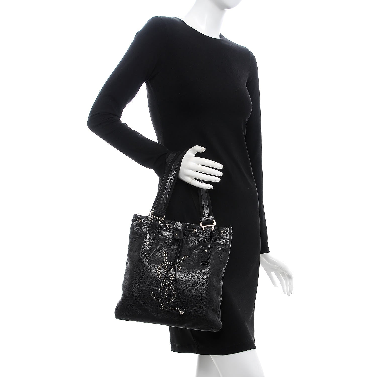 Saint Laurent Calfskin Studded Kahala Sac Black 2 of 9