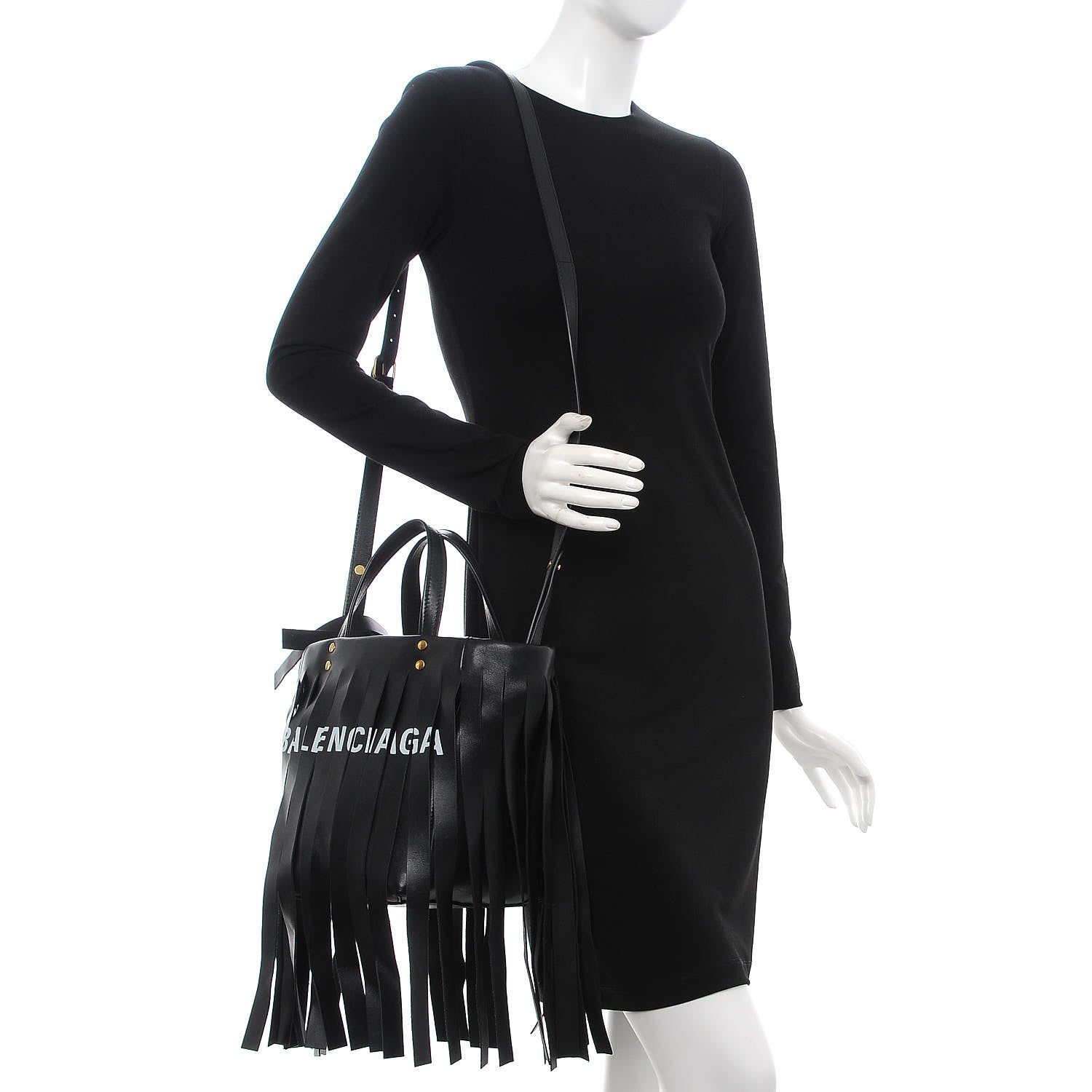 Balenciaga Calfskin XS Fringe Laundry Cabas Black 2 of 6