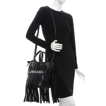 Balenciaga Calfskin XS Fringe Laundry Cabas Black 2 of 6