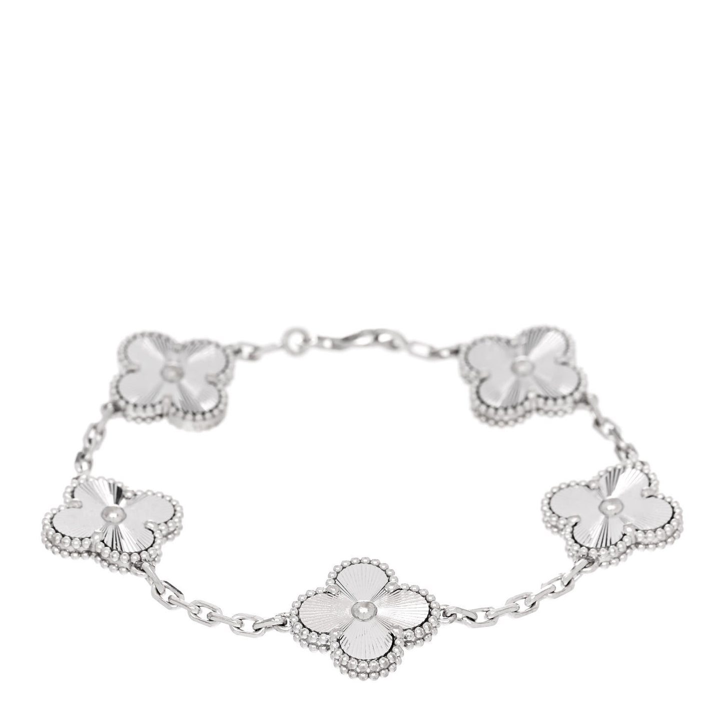 18K White Gold 5 Motifs Guilloche Vintage Alhambra Bracelet