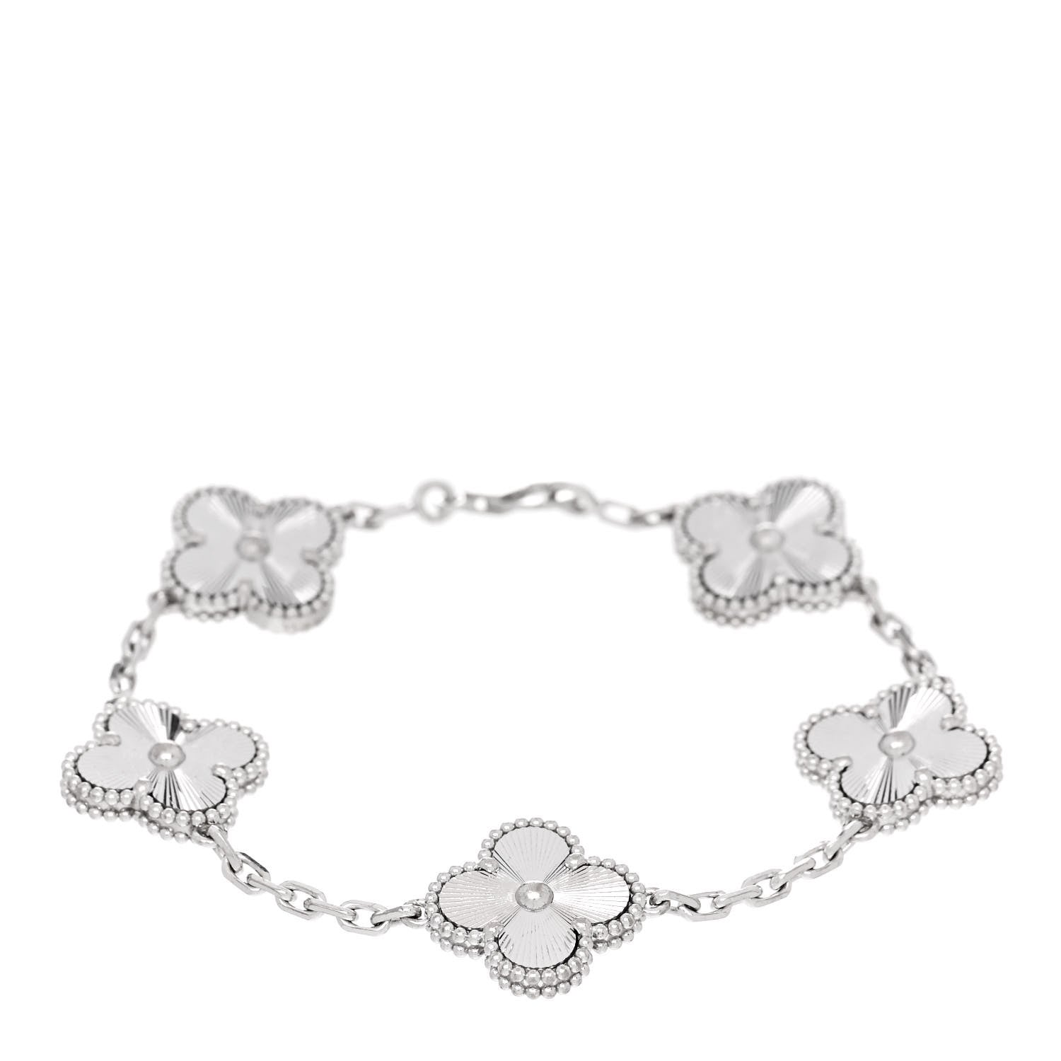 Van Cleef & Arpels 18K White Gold 5 Motifs Guilloche Vintage Alhambra Bracelet 1 of 5