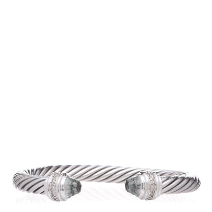 David Yurman Sterling Silver Diamond Prasiolite 7mm Cable Classics Bracelet 5 of 8