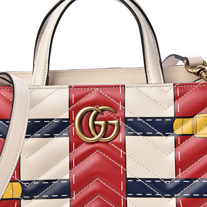 Gucci Calfskin Matelasse Trompe L'Oeil Print Small GG Marmont Tote Off White 12 of 12