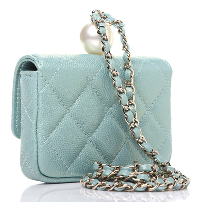 Chanel Iridescent Caviar Quilted Pearl On Top Coin Purse With Chain Light Green 2 of 12