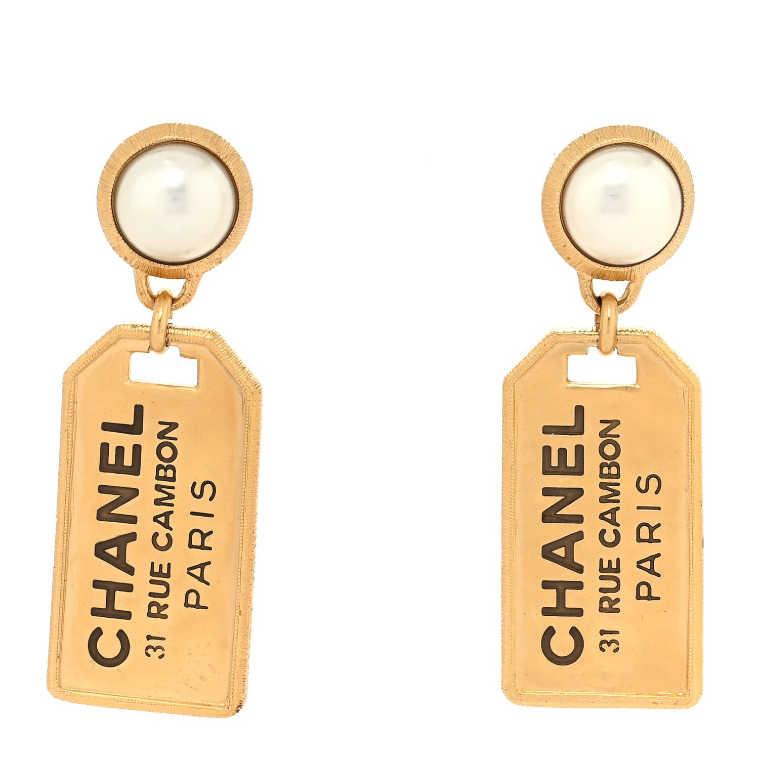 Chanel Pearl CC Tags Drop Earrings Gold 1 of 4