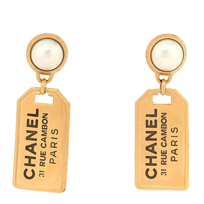 Chanel Pearl CC Tags Drop Earrings Gold 1 of 4