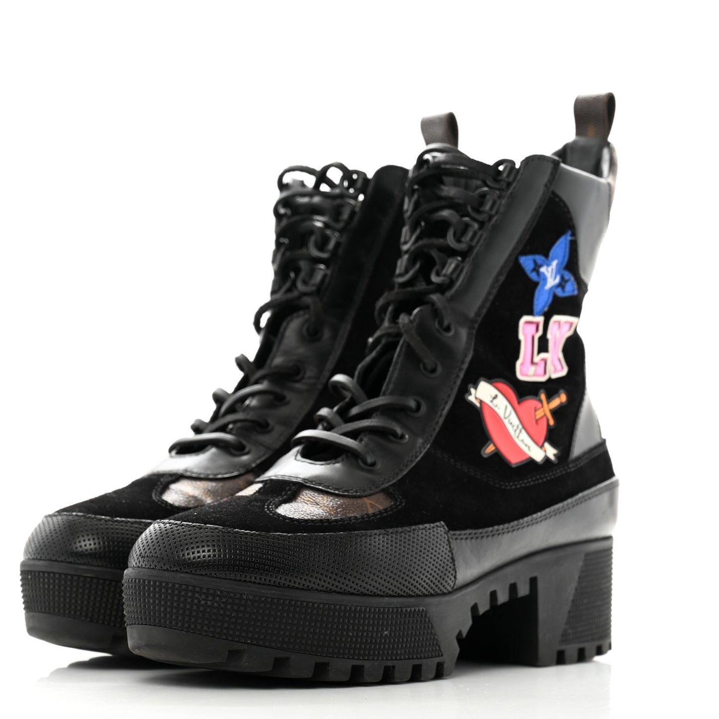 Suede Calfskin Monogram LV Black Heart Laureate Platform Desert Boots 41 Black