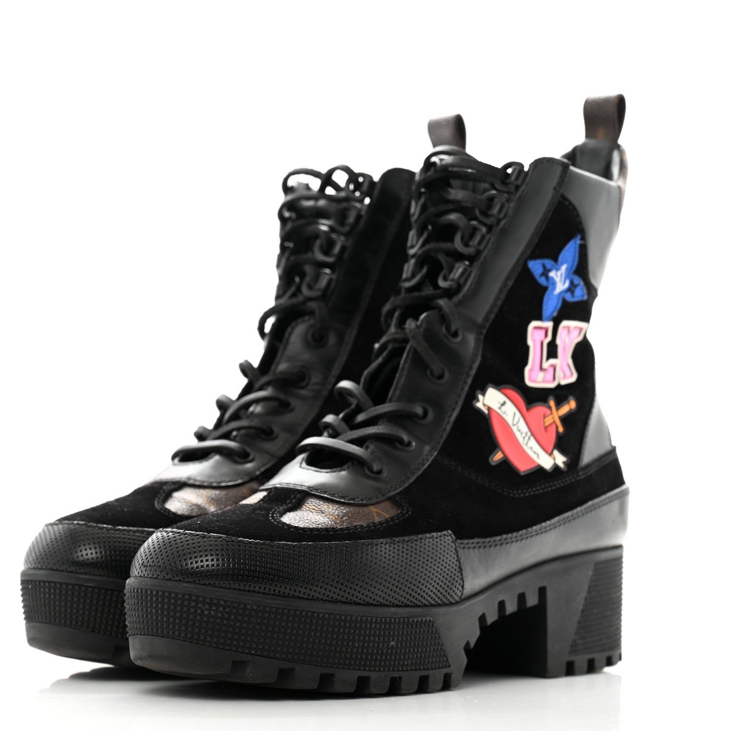 Louis Vuitton Suede Calfskin Monogram LV Black Heart Laureate Platform Desert Boots 41 Black 4 of 13