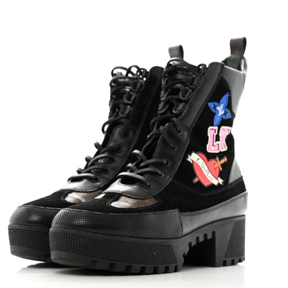 Louis Vuitton Suede Calfskin Monogram LV Black Heart Laureate Platform Desert Boots 41 Black 4 of 13
