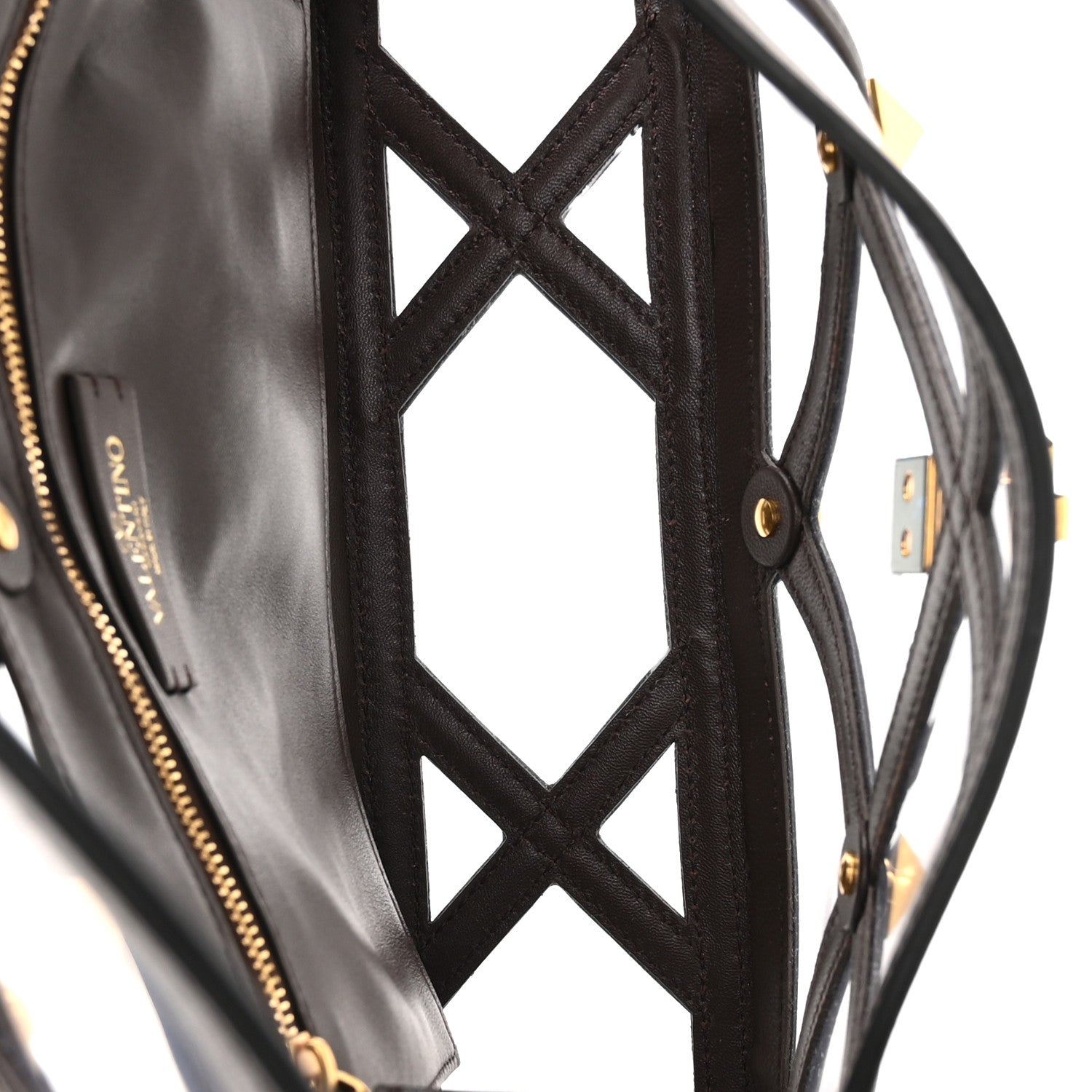 Valentino Garavani PVC Calfskin Large Roman Stud Shoulder Bag Transparent Dark Brown 5 of 9