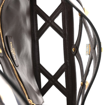 Valentino Garavani PVC Calfskin Large Roman Stud Shoulder Bag Transparent Dark Brown 5 of 9