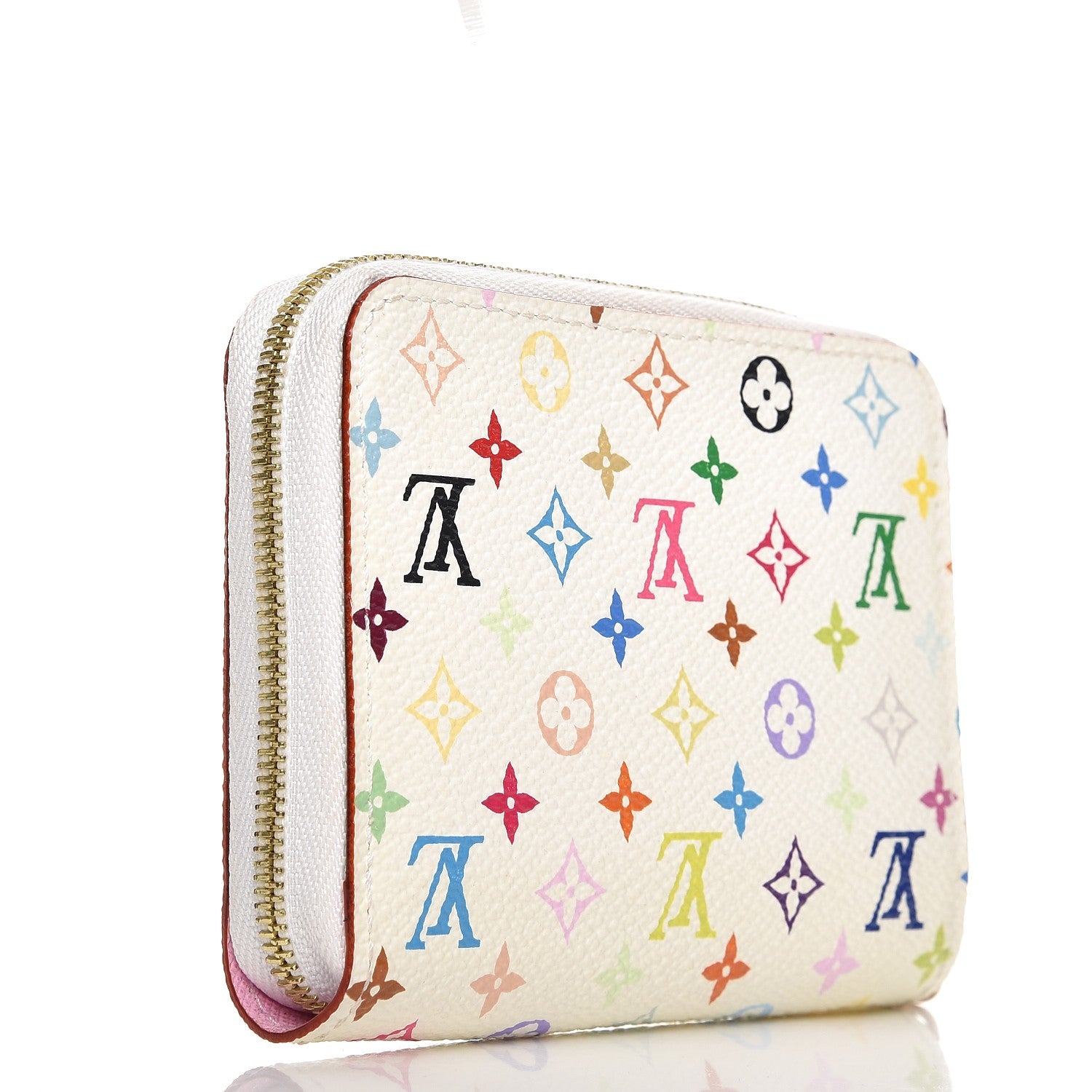 Louis Vuitton Monogram Multicolor Zippy Coin Purse Wallet White Litchi 3 of 6