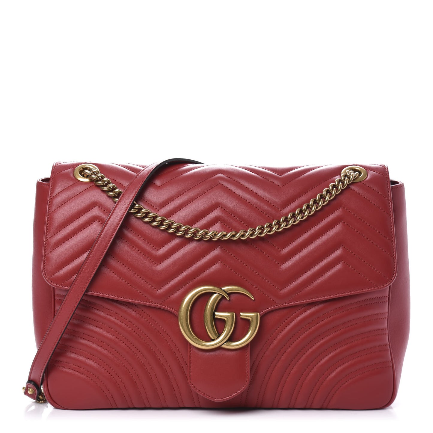 Calfskin Matelasse Large GG Marmont Shoulder Bag Hibiscus Red