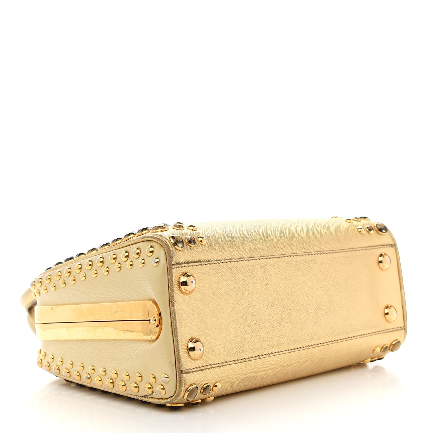 Saffiano Studded Pyramid Bag Gold