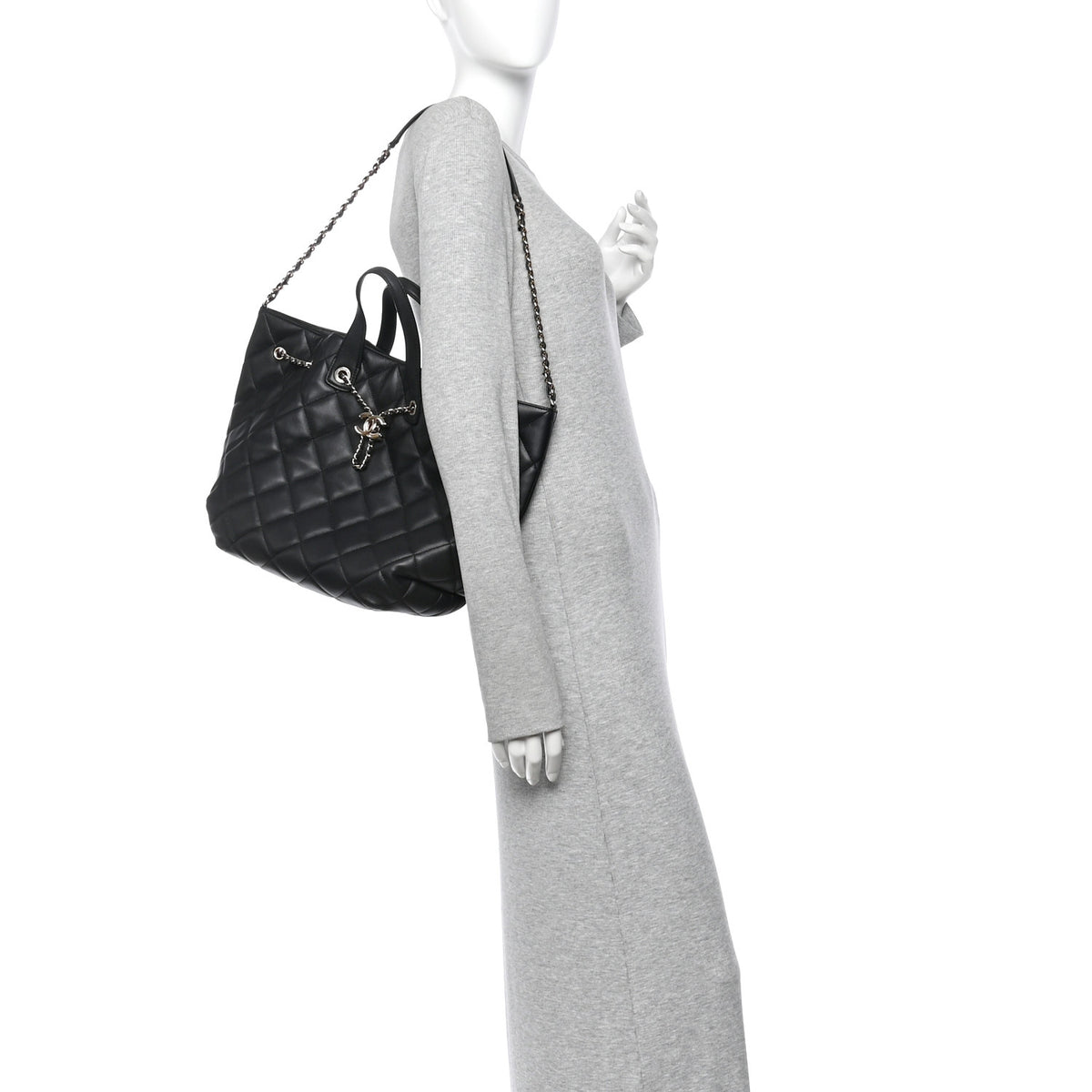 Chanel Lambskin Quilted CC Dweller Drawstring Tote Black 2 of 12