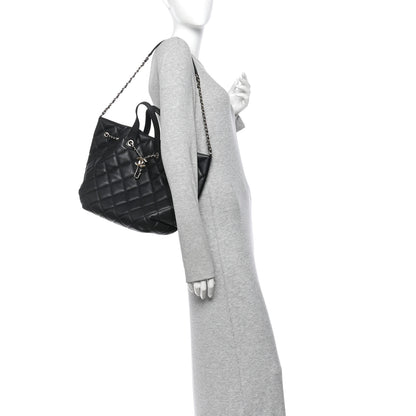 Chanel Lambskin Quilted CC Dweller Drawstring Tote Black 2 of 12