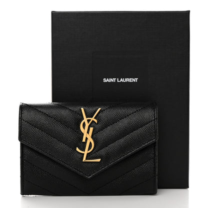 Saint Laurent Grain De Poudre Matelasse Chevron Small Monogram Envelope Wallet Black 8 of 8