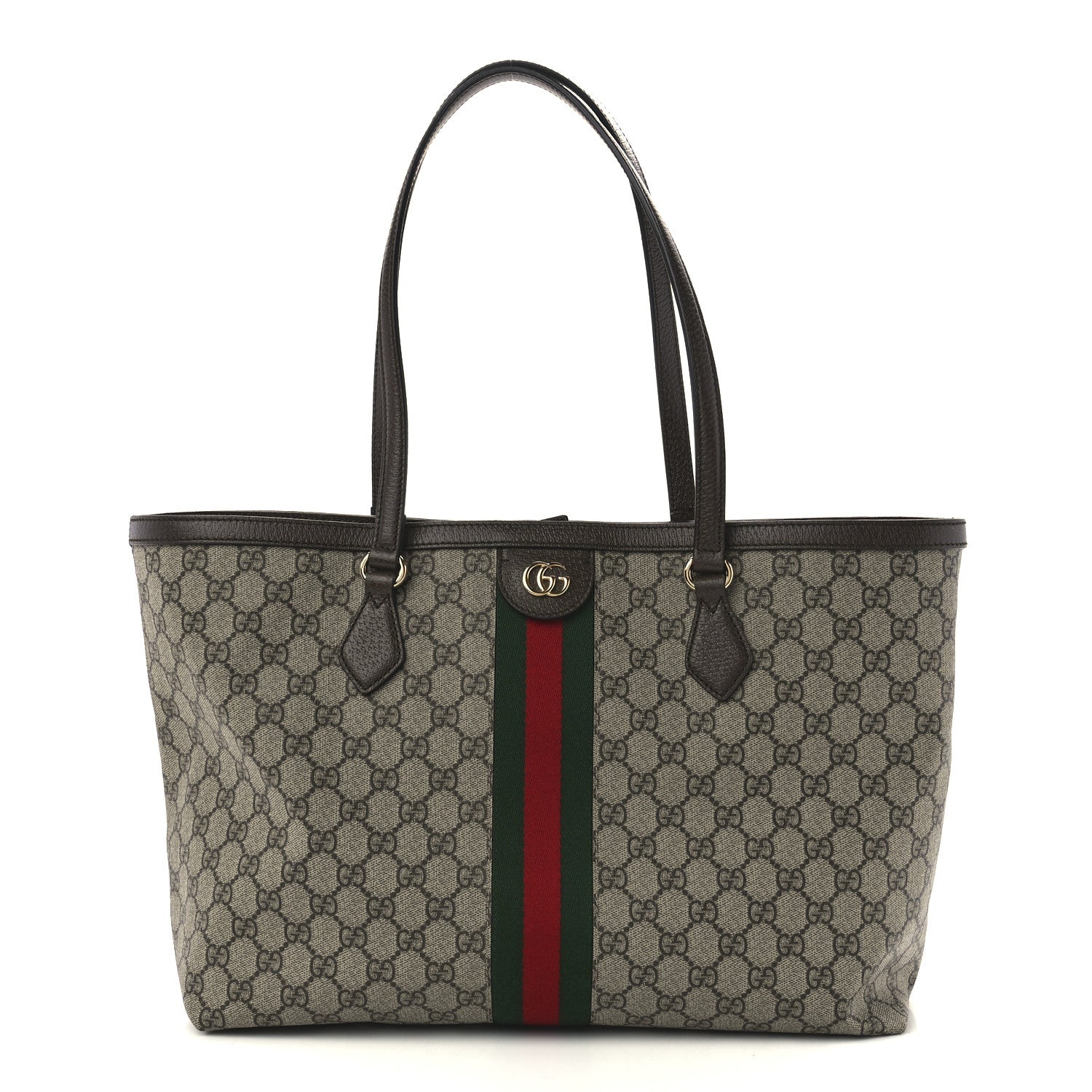 Gucci GG Supreme Monogram Textured Calfskin Web Medium Ophidia Shopping Tote Beige Ebony New Acero 1 of 12