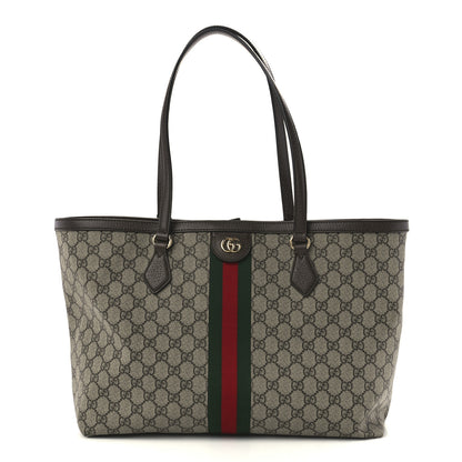 Gucci GG Supreme Monogram Textured Calfskin Web Medium Ophidia Shopping Tote Beige Ebony New Acero 1 of 12