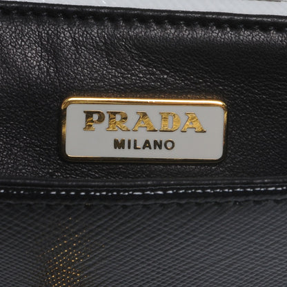 Prada Saffiano Vernice Chain Shoulder Bag Black White 6 of 7