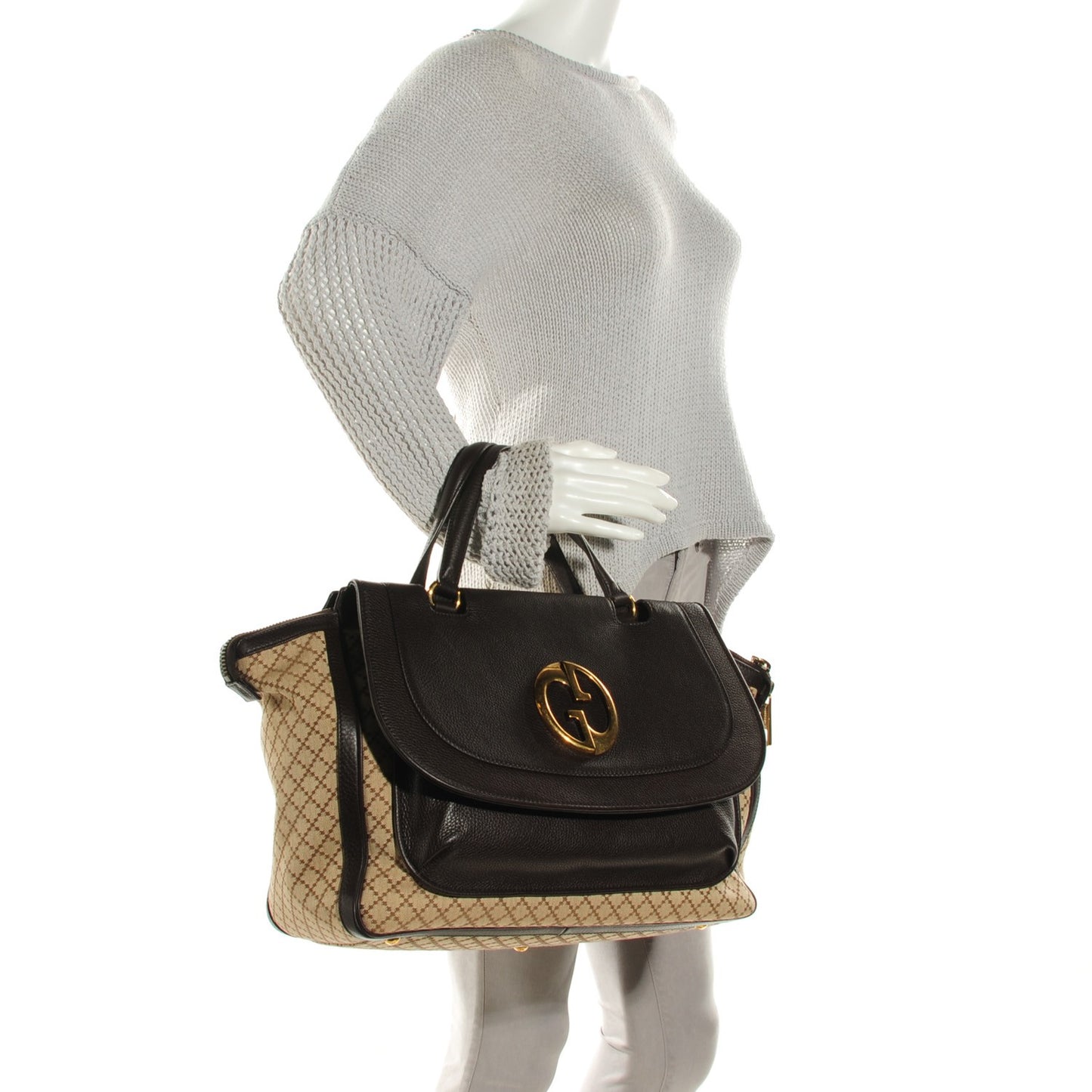 Diamante Cellarius Calfskin Medium 1973 Top Handle Bag Beige Ebony Cocoa