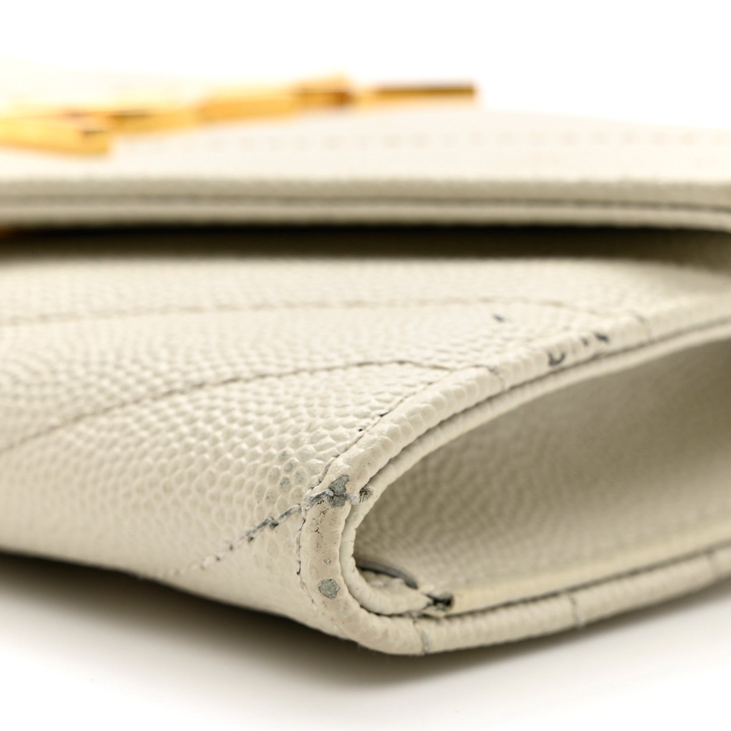 Saint Laurent Grain De Poudre Matelasse Chevron Small Monogram Envelope Wallet Crema Soft 9 of 10