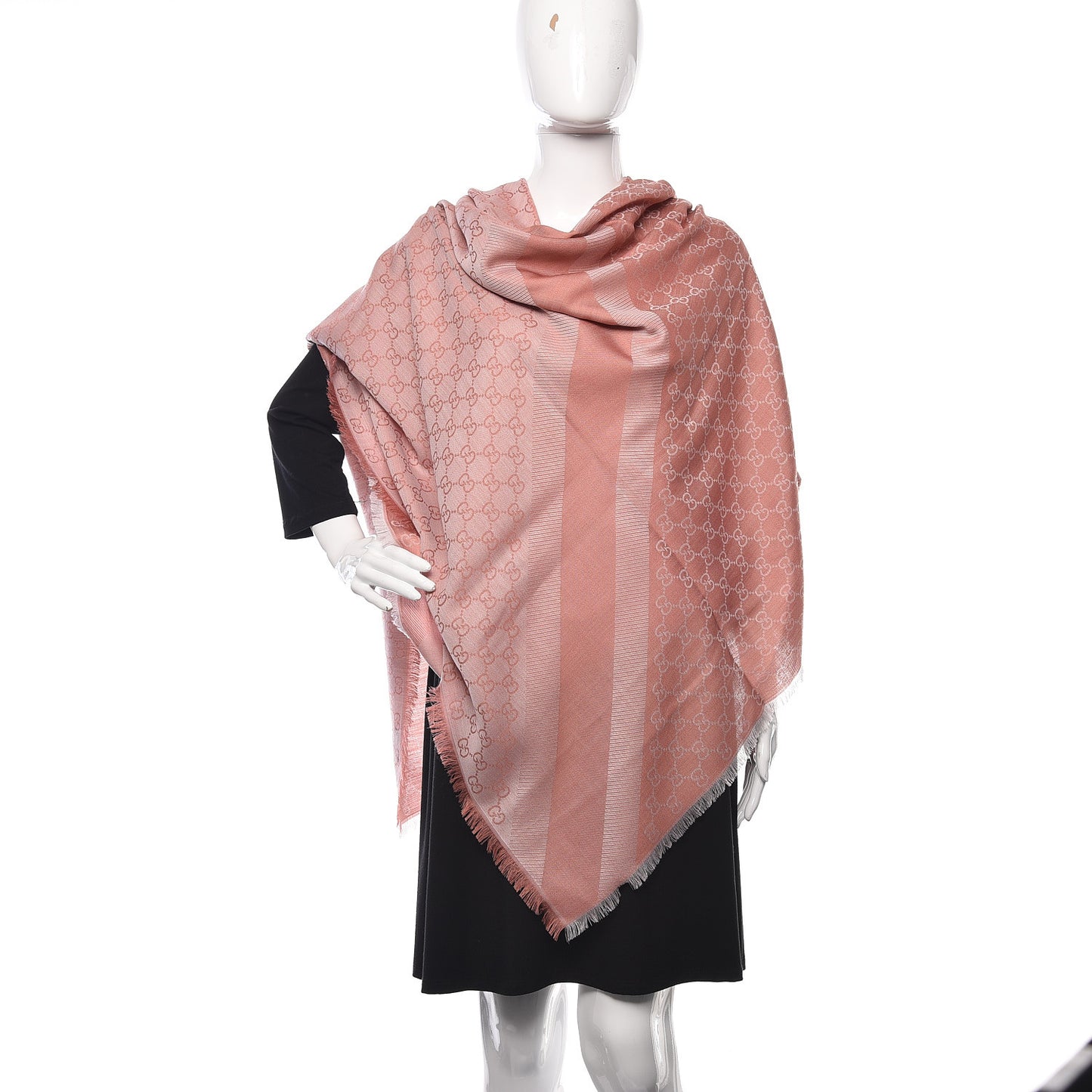 Wool Silk Monogram GGWeb Fringe Shawl Old Rose Pink