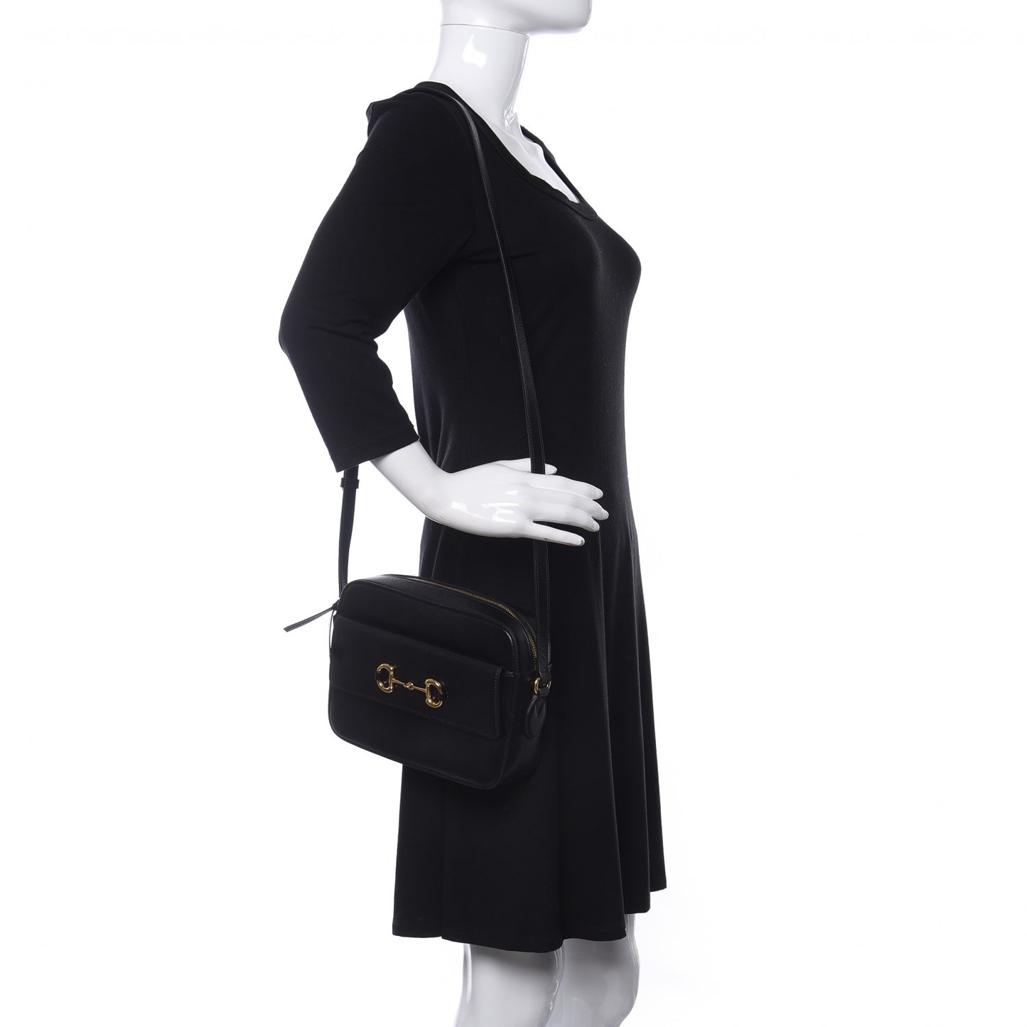 Textured Calfskin Small Horsebit 1955 Shoulder Bag Black