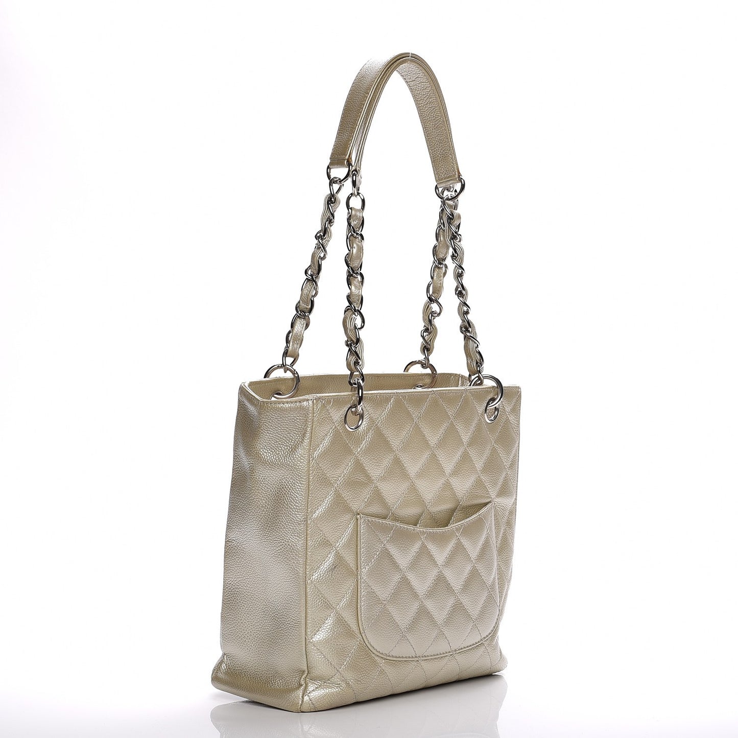 Caviar Quilted Petit Shopping Tote PST Pearl