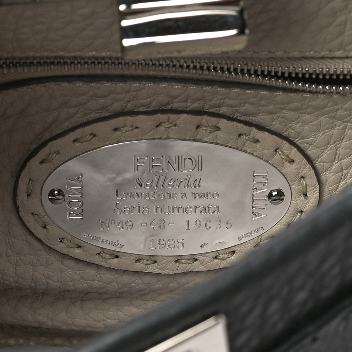Fendi Cuoio Romano Selleria Bi-Color Mini Peekaboo Iconic Satchel Asfalto Latte 7 of 10