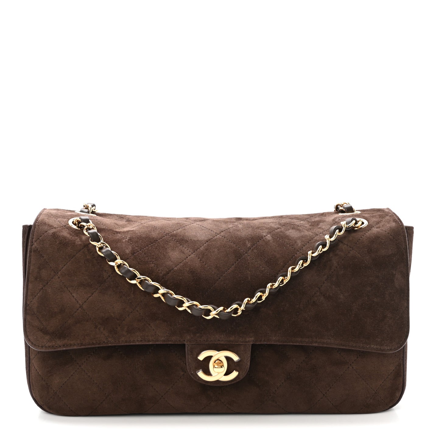 Suede Calfskin Small Souplissimo Maxi Flap Dark Brown