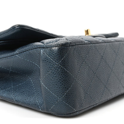 Chanel Metallic Caviar Quilted Medium Double Flap Dark Blue 9 of 10