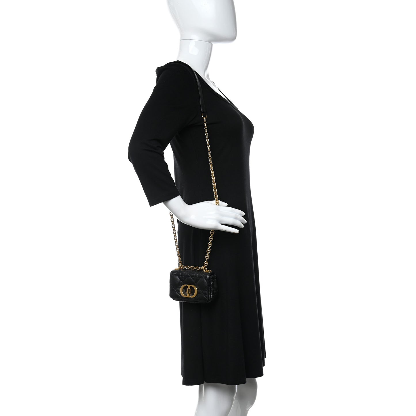 Supple Calfskin Cannage Micro Caro Bag Black