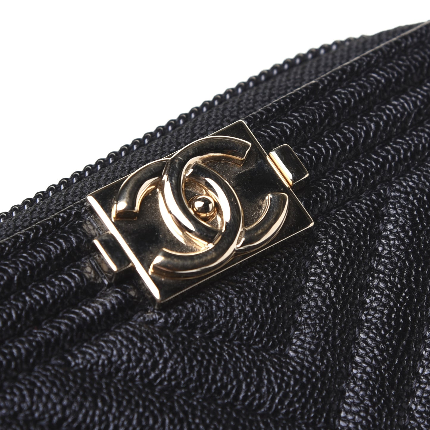 Caviar Chevron Quilted Boy Zip Around Coin Purse Wallet Black