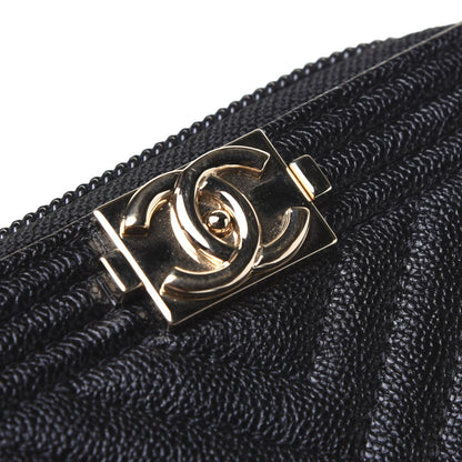 Chanel Caviar Chevron Quilted Boy Zip Around Coin Purse Wallet Black 10 of 11
