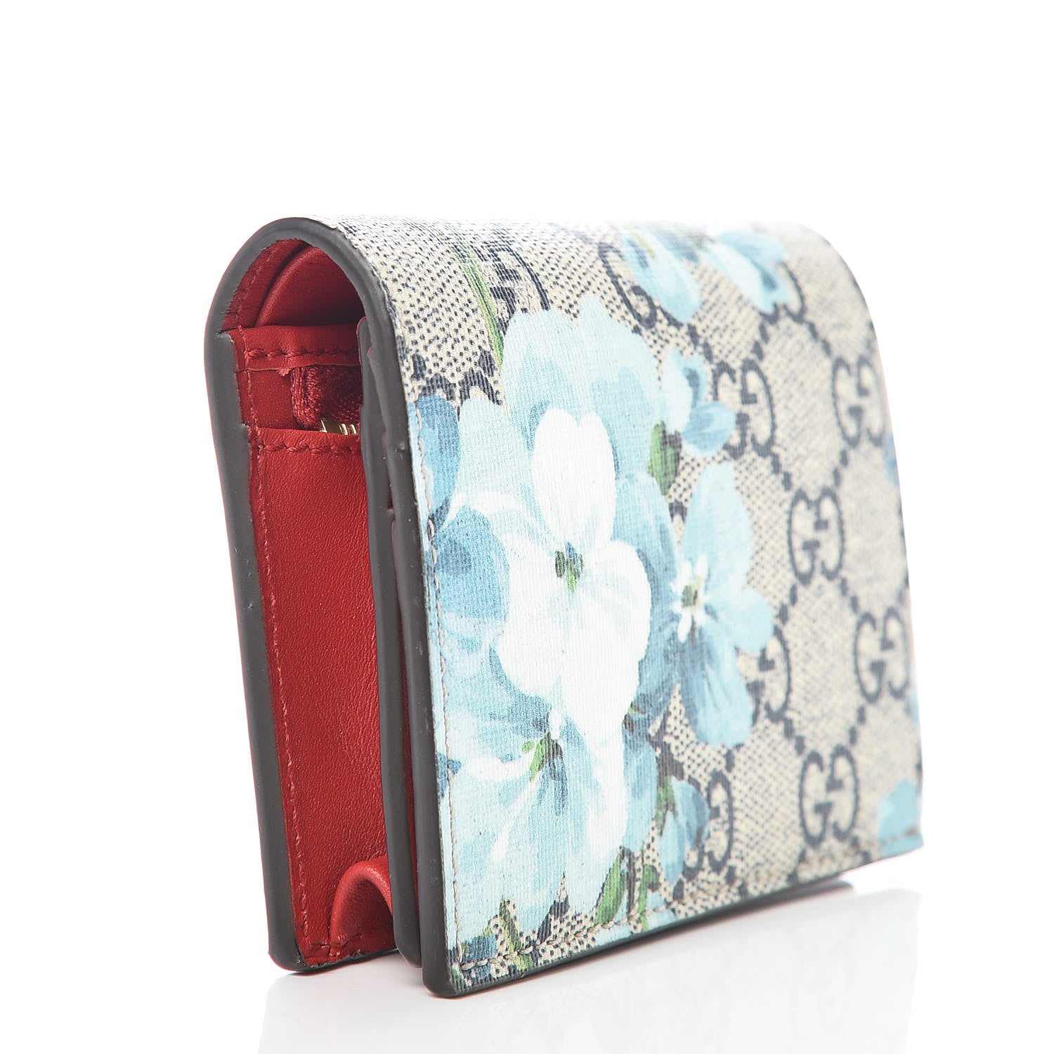 Gucci GG Supreme Monogram Blooms Card Case Wallet Beige Blue Navy Hibiscus Red 3 of 7