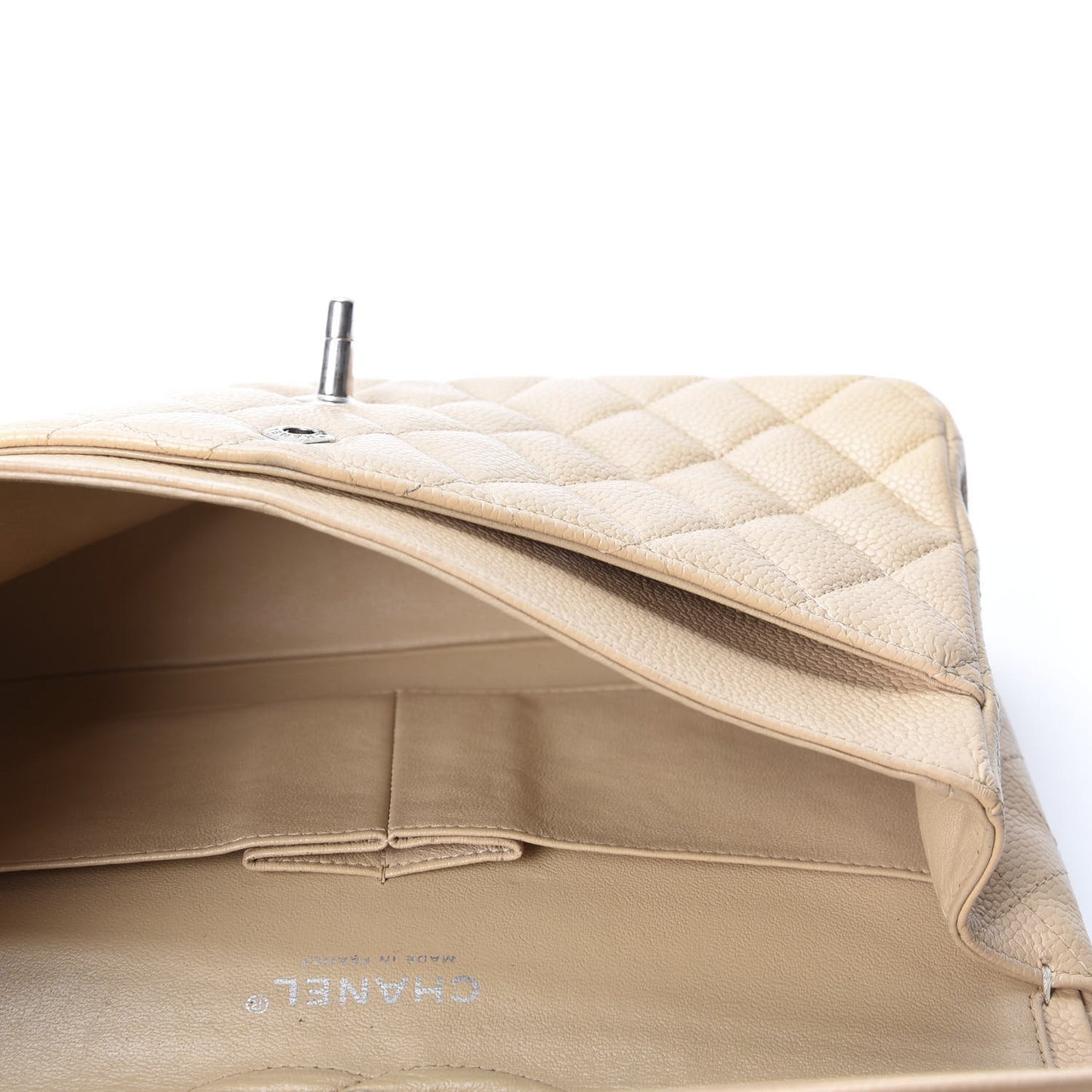 Caviar Quilted Medium Double Flap Beige Clair