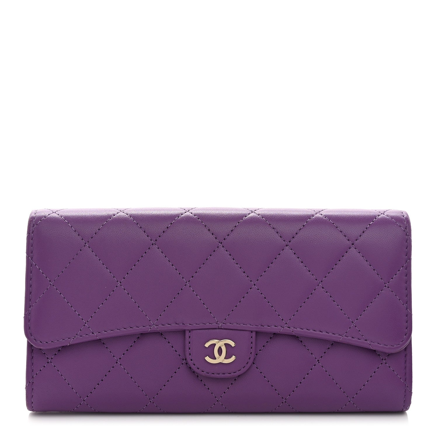 Chanel Lambskin Quilted Large Gusset Flap Wallet Purple 1 of 8