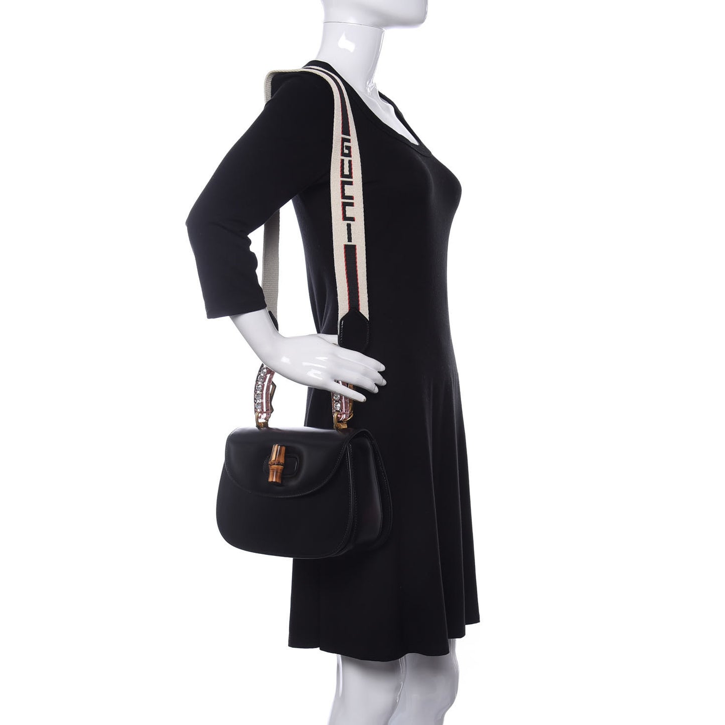 Calfskin Plexiglass Medium Classic 2 Top Handle Bag Black