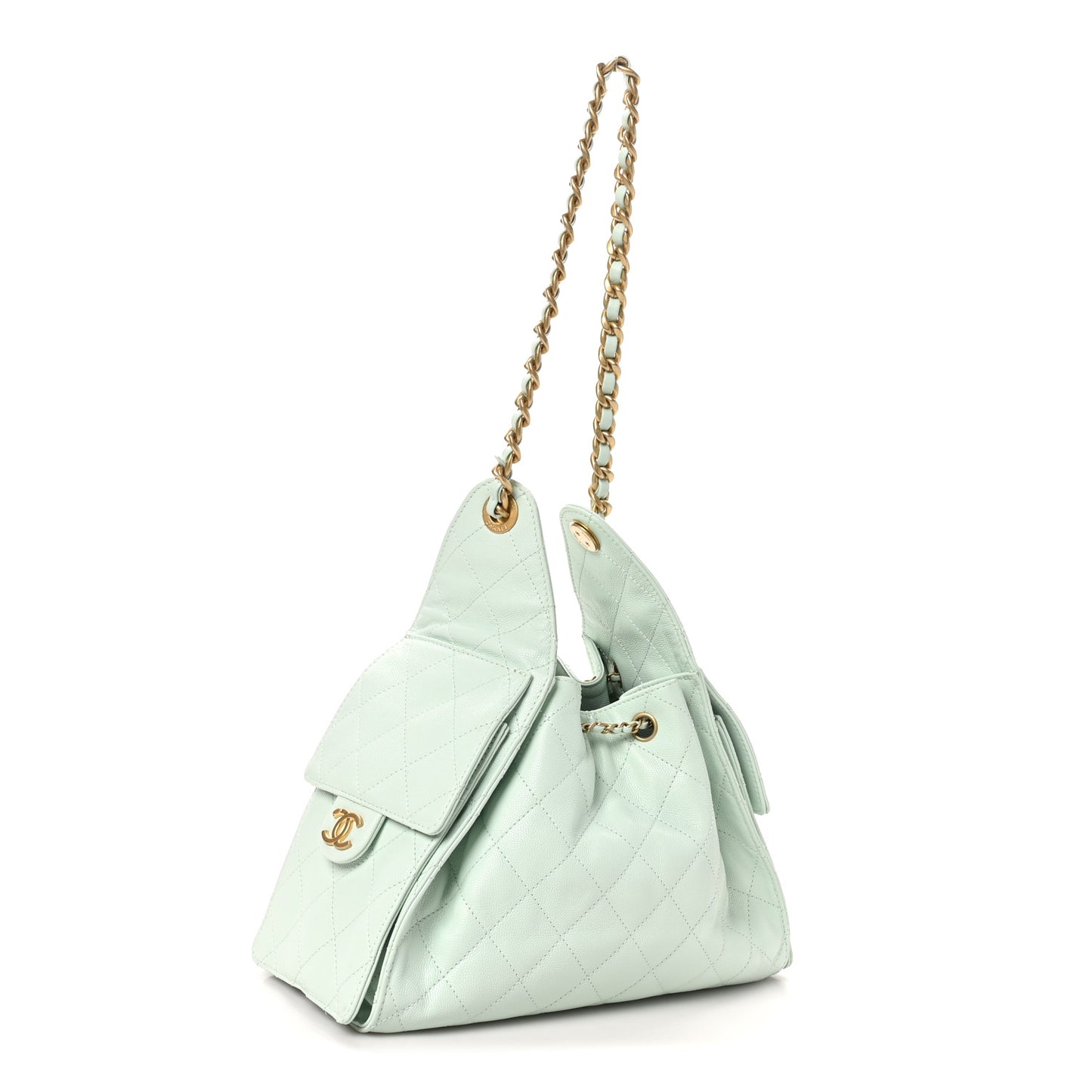 Caviar Quilted Small Chanel 25 Handbag Light Green