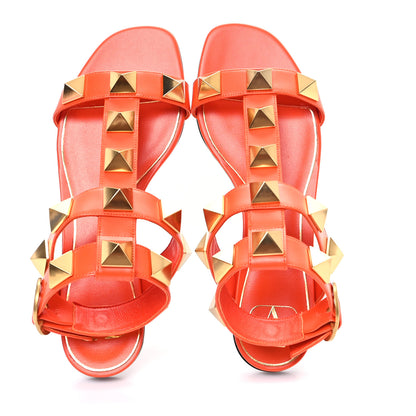 Valentino Garavani Calfskin Roman Stud Ankle Strap Flat Sandals 37.5 Titian 2 of 10