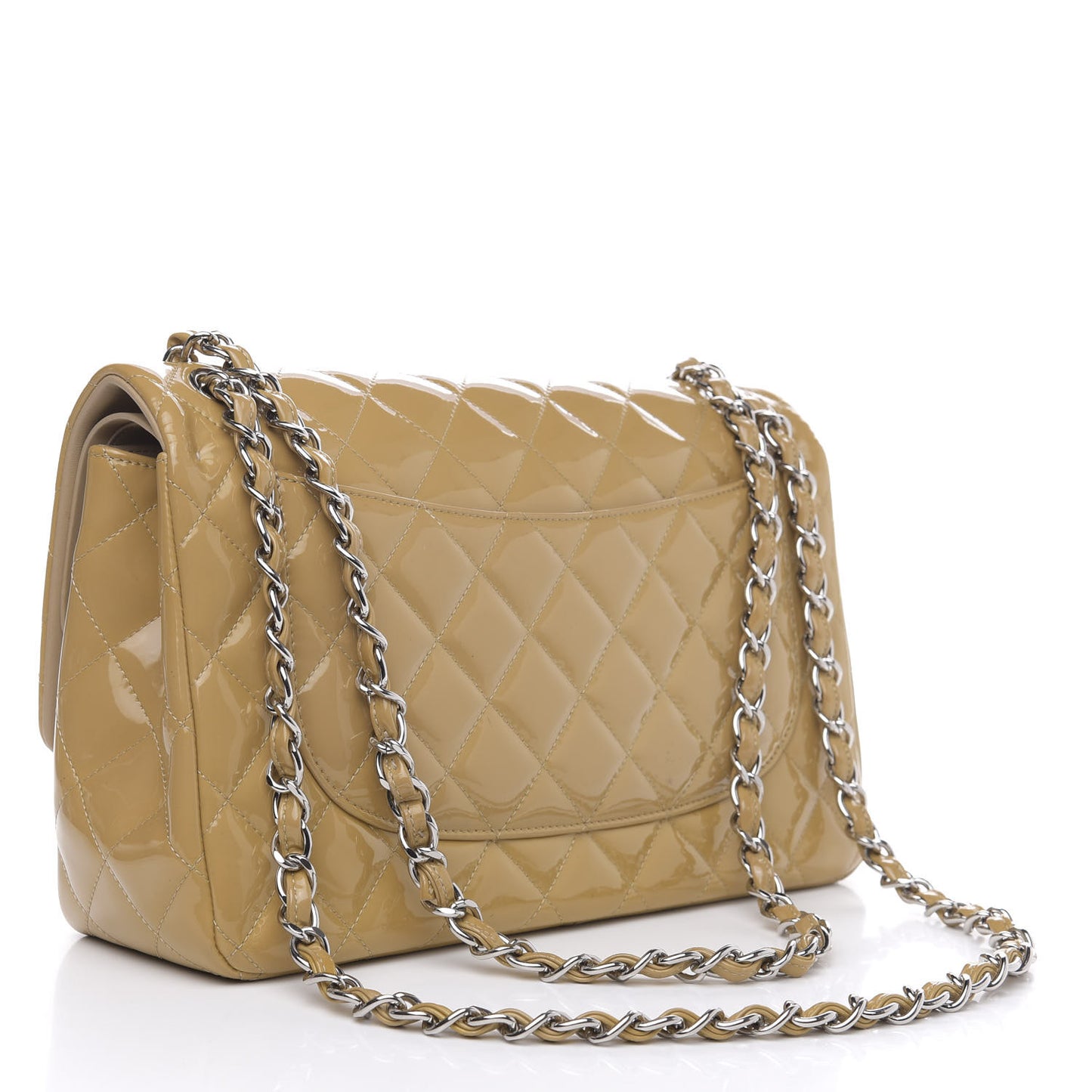 Patent Quilted Jumbo Double Flap Beige