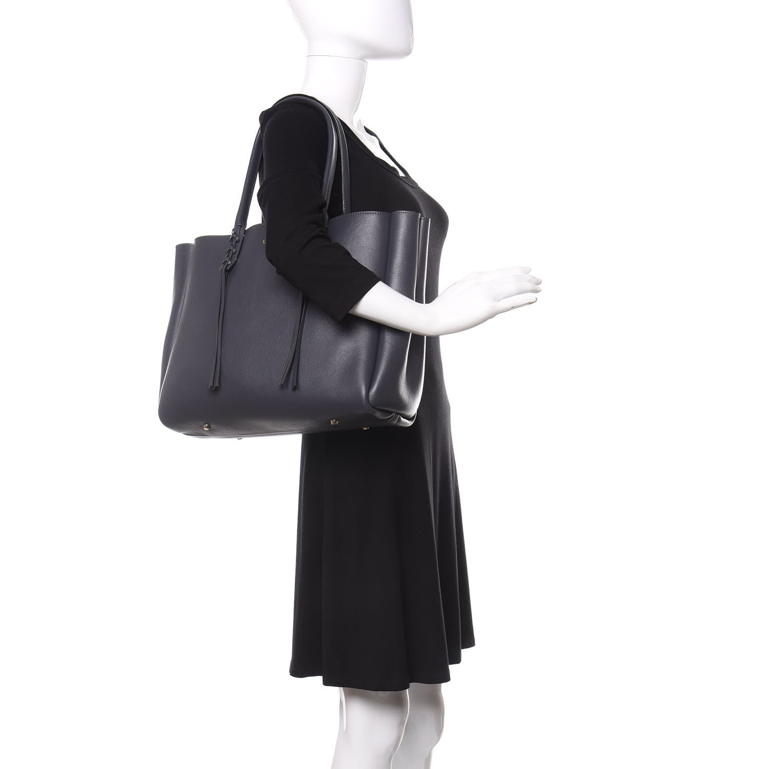 Lanvin Smooth Calfskin Small Fringe Shopper Tote Navy 2 of 12