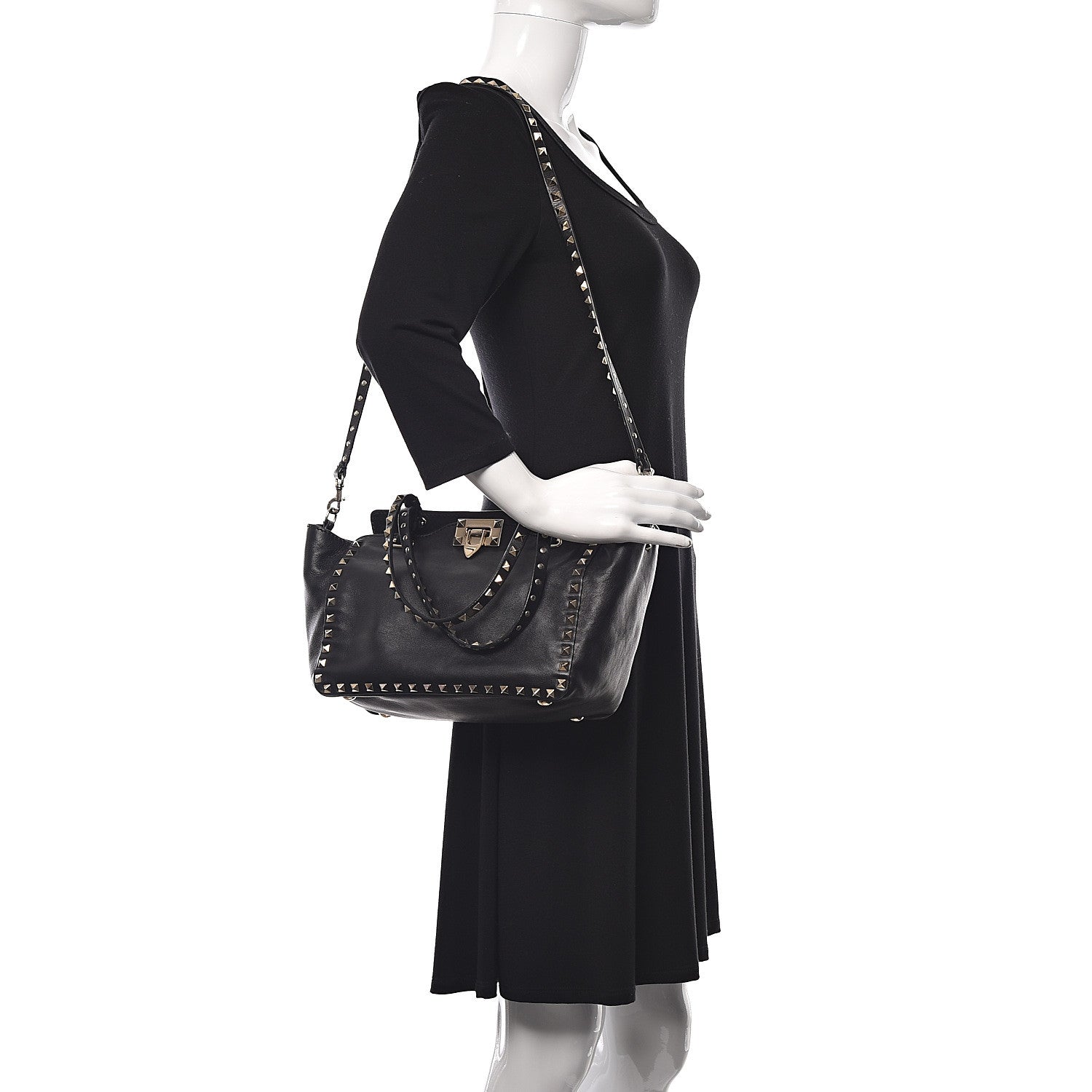 Valentino Garavani Vitello Small Rockstud Tote Black 2 of 8