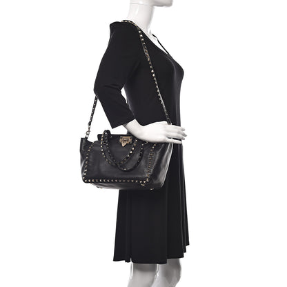 Valentino Garavani Vitello Small Rockstud Tote Black 2 of 8