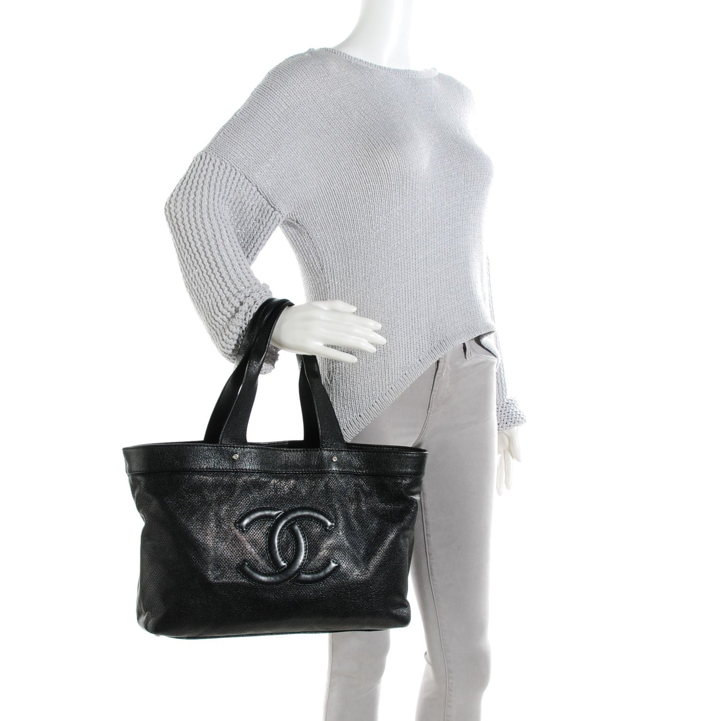 Lambskin Perforated Large CC Tote Black