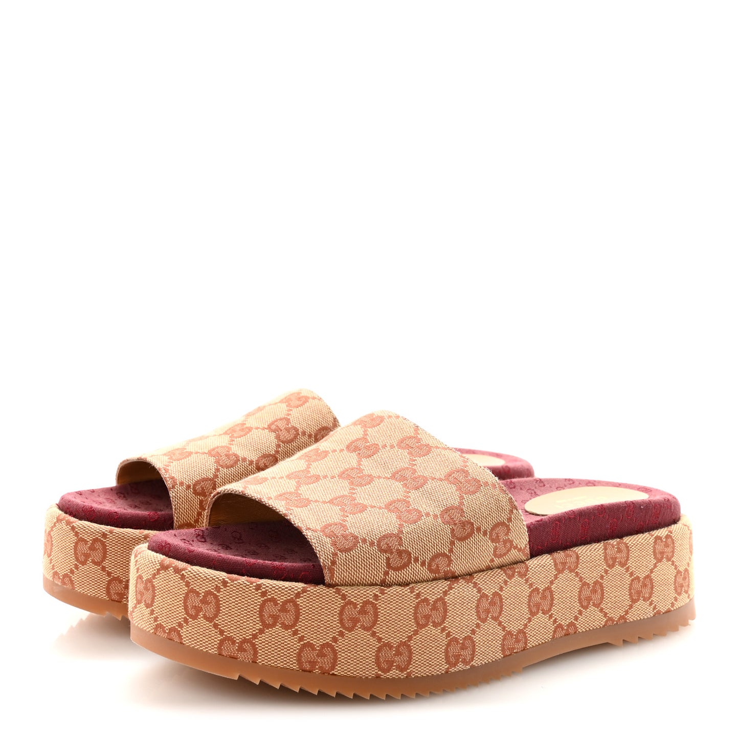 Canvas GG Monogram Angelina Platform Slide Sandals 38.5 Beige Ruggine