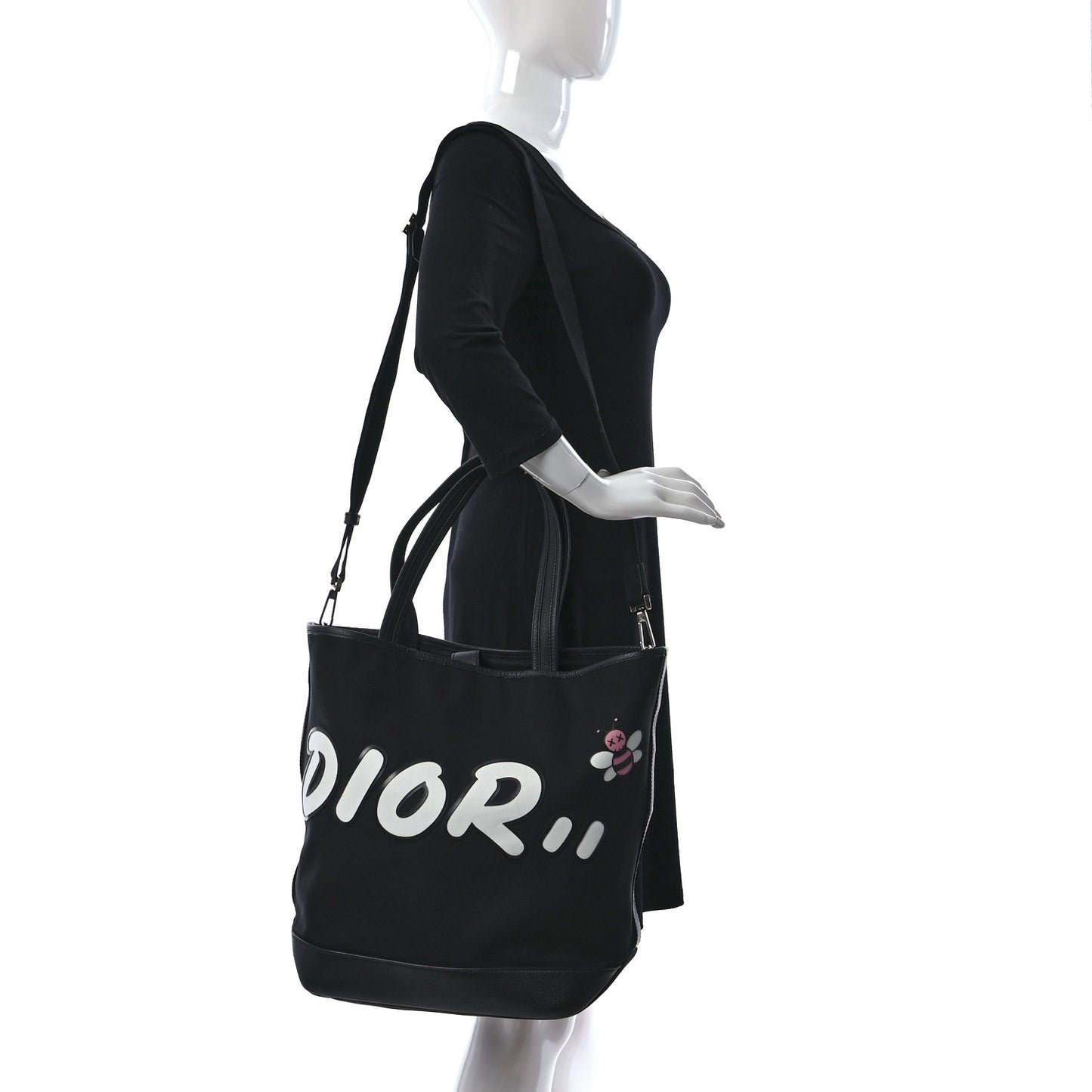 X KAWS Nylon Calfskin Logo Bee Tote Black
