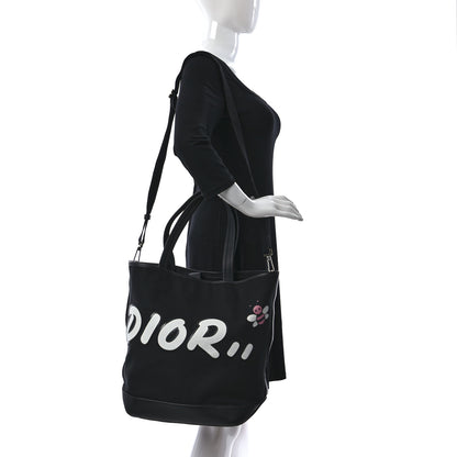 Christian Dior X KAWS Nylon Calfskin Logo Bee Tote Black 2 of 9